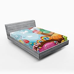 Ambesonne Ice Cream Fitted Sheet Set, Dessert Land