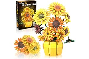 Mavo brix Flowers Building Sets for Adults, Van Gogh Prints Art Botanical Collection for Woman Girls 14+, Sunflowers Pot Bouquet Plants Kits Compatible with Lego Flowers, Home Decor/Mother's Day