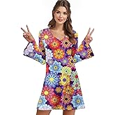 bopika 60s 70s Hippie Disco Dress Costume Women's Retro Disco Outfit Women Halloween Floral Dresses