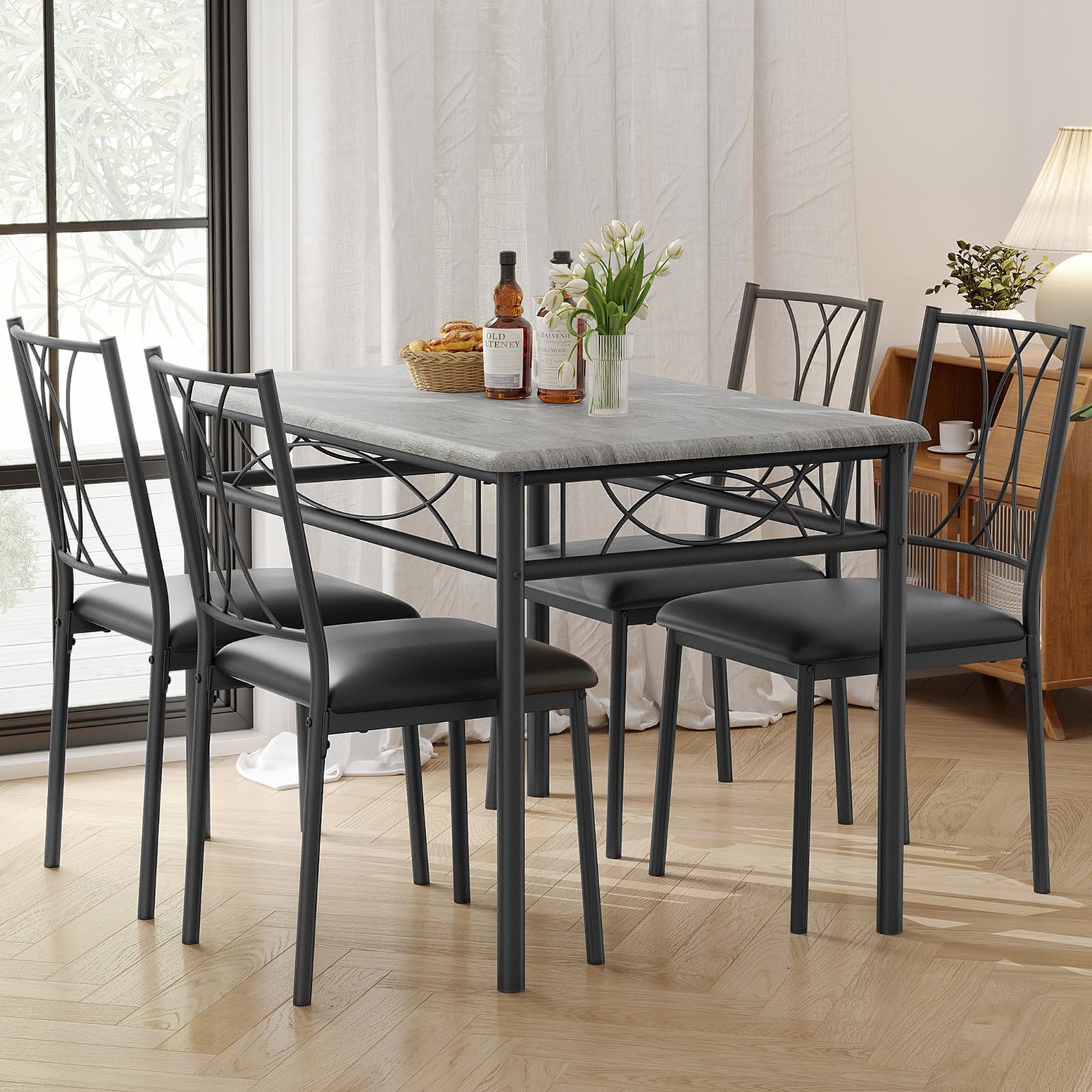 GarveeHome Dining Table Set for 4, Rectangle Compact Dining Table and ...