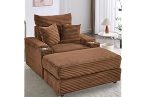 Neylory 42.5" Oversized Corduroy Lounge Chair Indoor, Reclining Chair Chaise Lounge Sofa with Ottoman, Comfy Leisure Sofa Recliner Cloud Couch for for Living Room, Coffee (Storage & Cupholder)