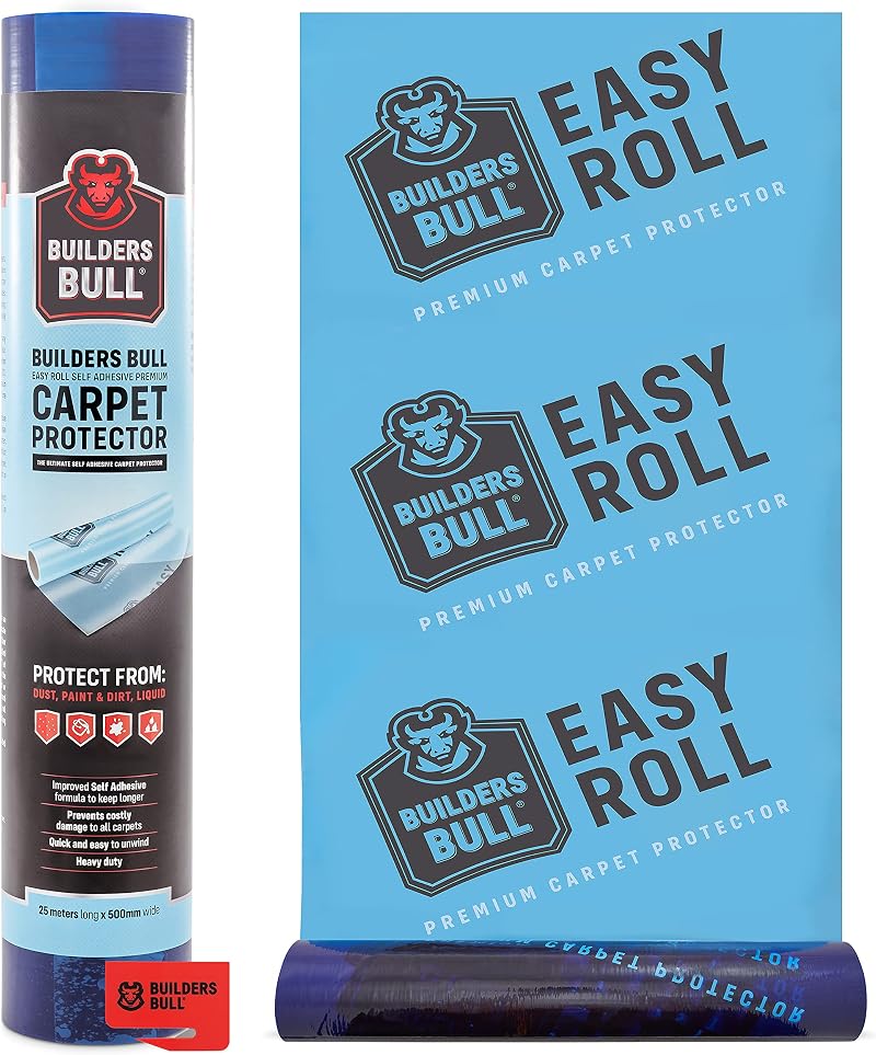 Builders Bull Heavy-Duty Carpet Protector 50m Self-Adhesive Waterproof Roll