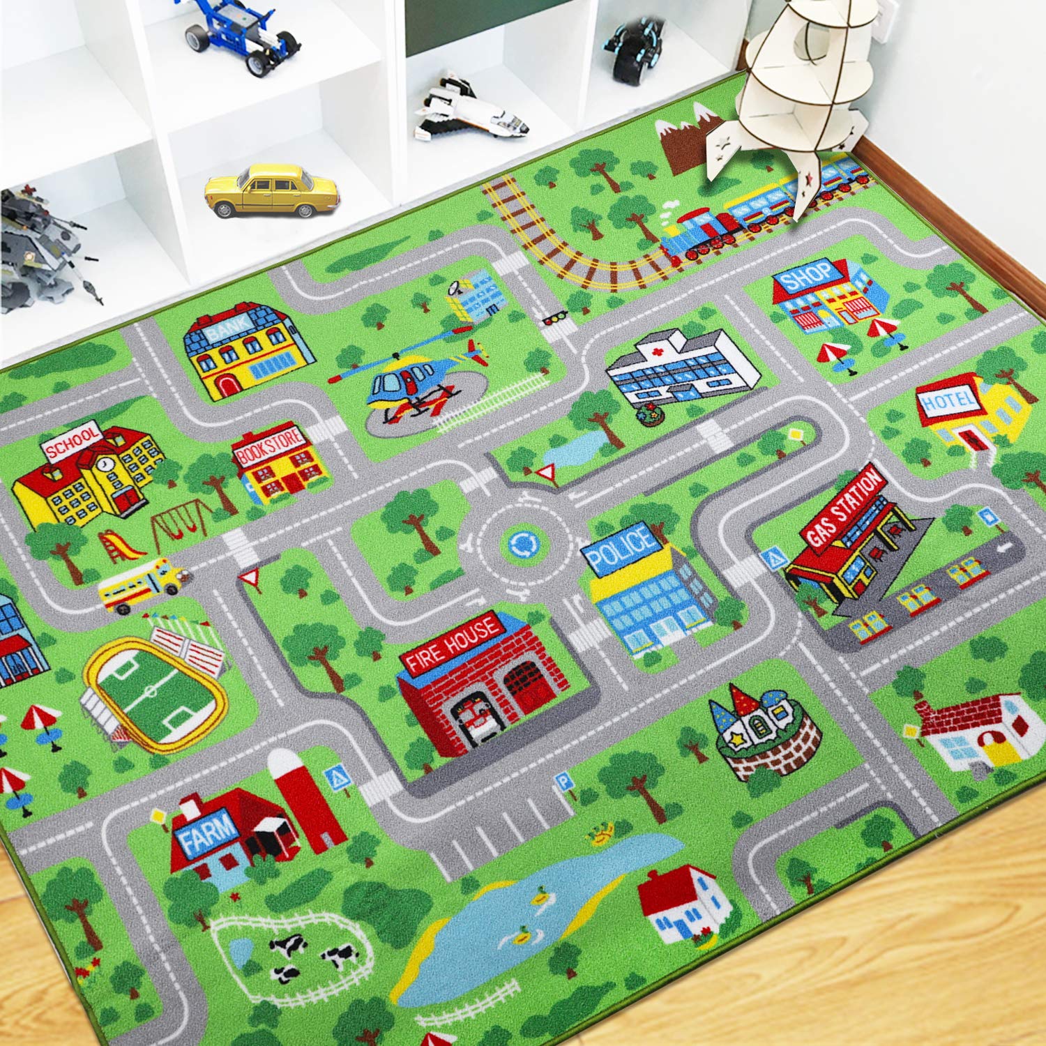 Photo 1 of Capslpad Kids Educational Play Rug - 6.6' x 5' Traffic Road Car Mat Learning Play Game Area Rug for Playroom, Living Room, Nursery Room Decor