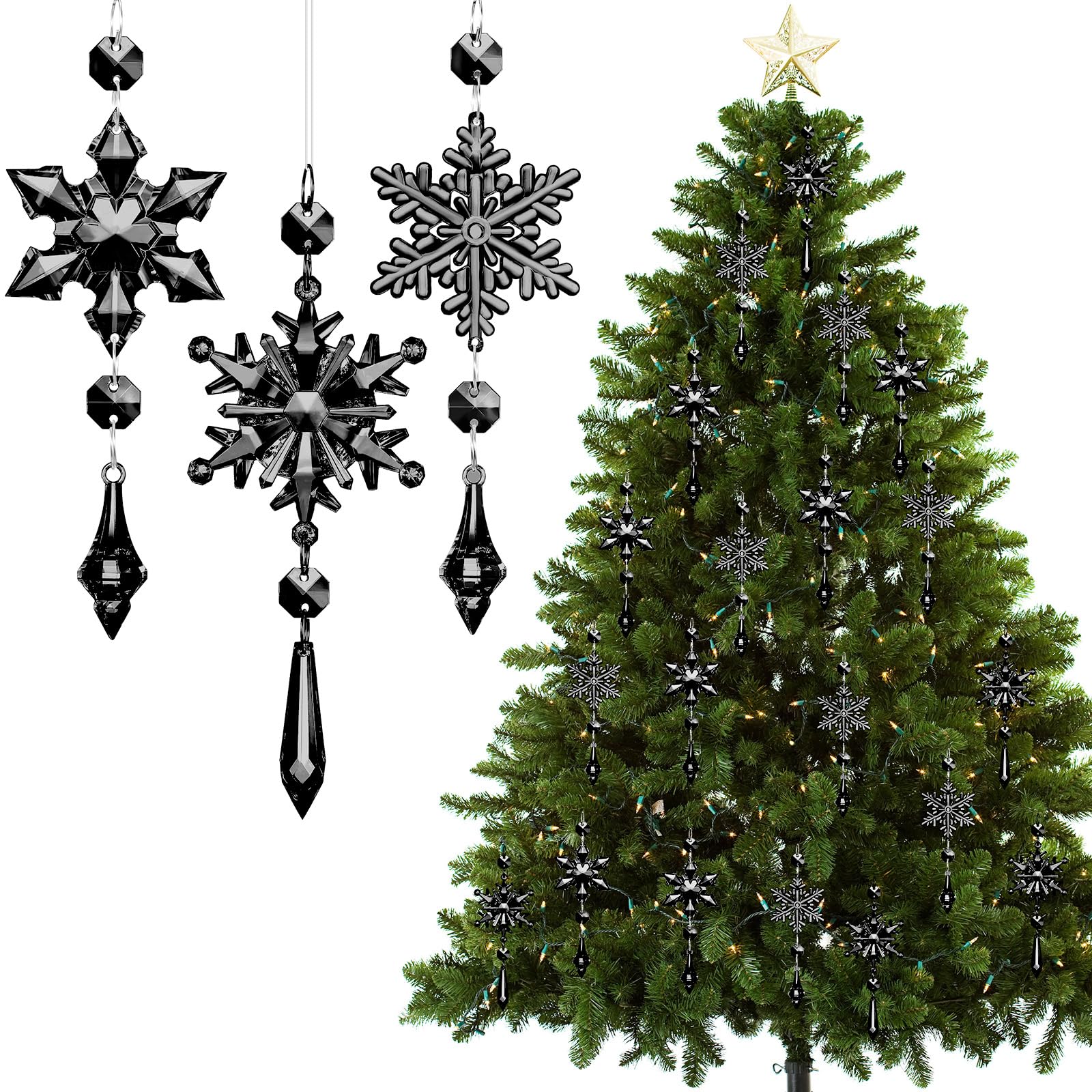 Photo 1 of Boao 15 Pcs Crystal Snowflake Ornaments for Christmas Tree Acrylic Snowflake Winter Wonderland Decorations for Party Favor Celebration(Black)