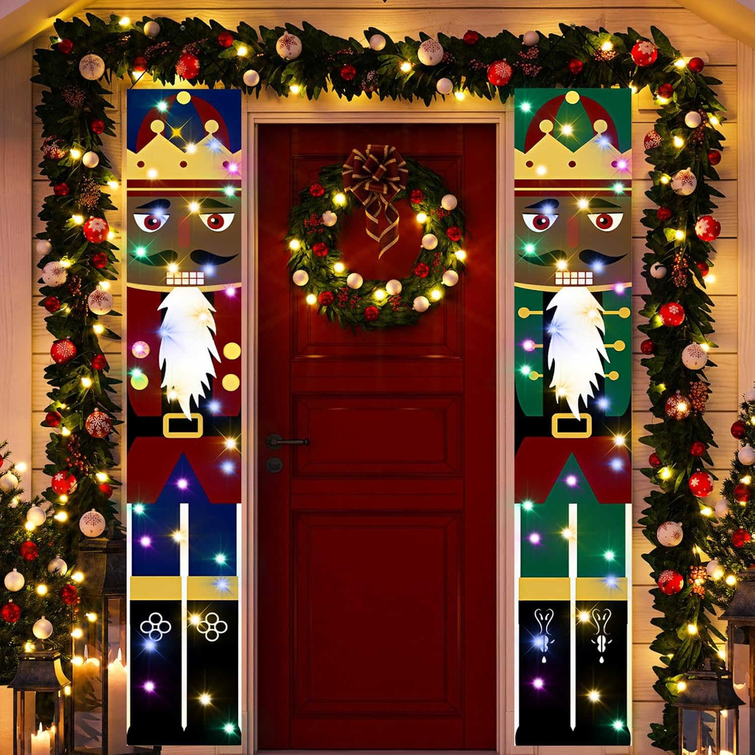 Nutcrackers - Peryiter 2 Pcs 70.8 Inch LED Black Nutcracker Christmas Decorations African American Nutcracker Outdoor Banners with Light Strings and Pins Xmas Soldier Porch Hanging Sign for Home Front Wall Door