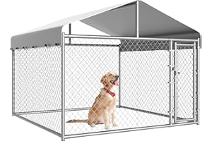 HEASON Dog Kennel Outside with Roof, Large Dog Run Enclosure, Outdoor Heavy Duty Pens House Pet Playpen with Galvanized Chain Link Waterproof Cover and Secure Lock(6.76'Lx6.76'Wx5.64'H)