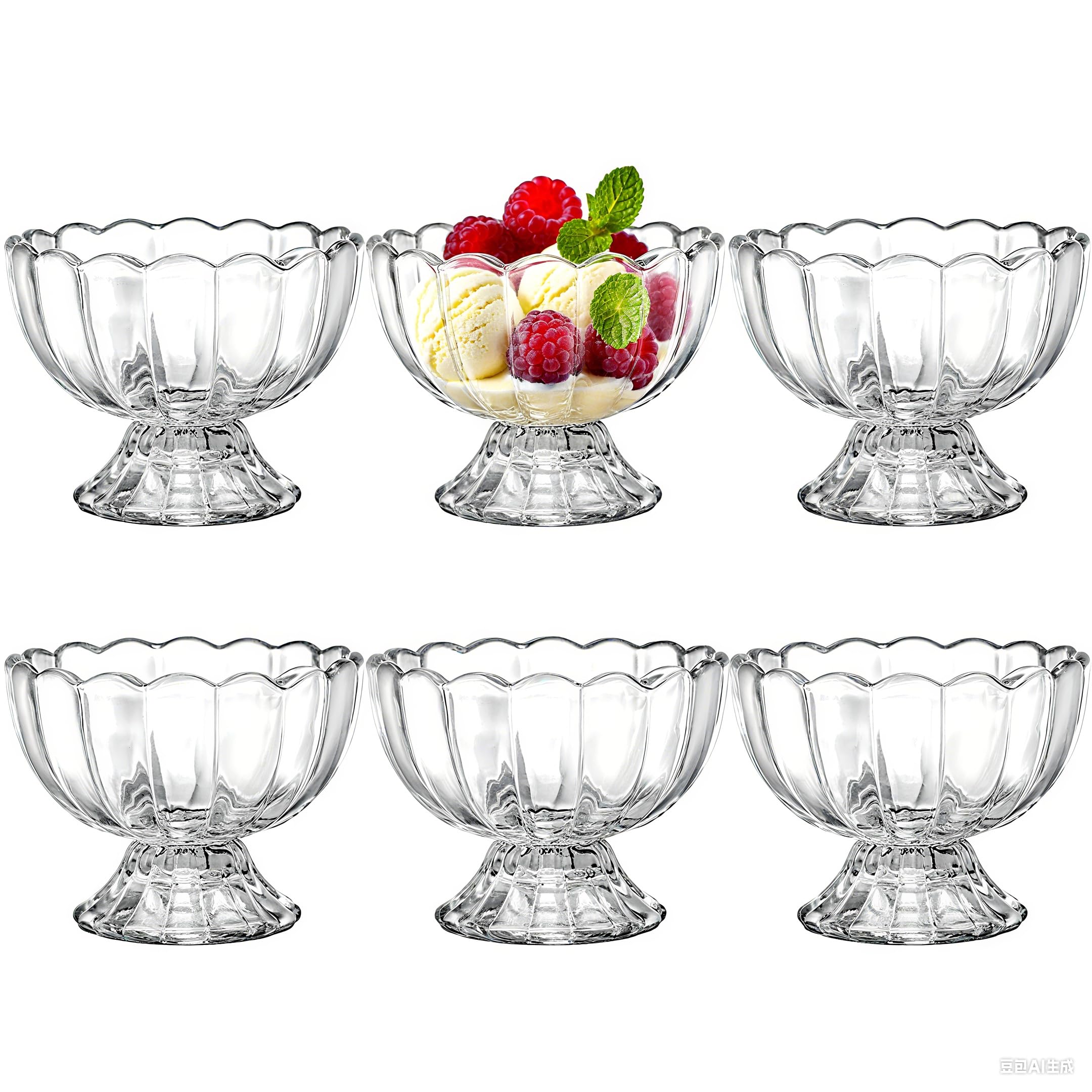 Photo 1 of Lawei 6 Pack Glass Dessert Bowls - 4 Oz Glass Ice Cream Cups Mini Trifle Footed Dessert Bowls for Dessert, Sundae, Ice Cream, Salad, Cocktail, Condiment, Trifle