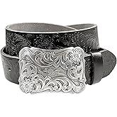 Western Fashion Style Floral Engraved Buckle Full Grain Genuine Leather Belt 1-1/2" (38mm) Wide - Assembled in the U.S
