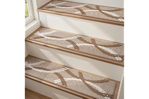 PADOOR Stair Treads for Wooden Steps,15 Pack Peel and Stick Stair Treads Indoor,3D Adhesive Stair Runner for Kids,Elders and Pets, Washable Carpet for Stairs,8"x30",Brown