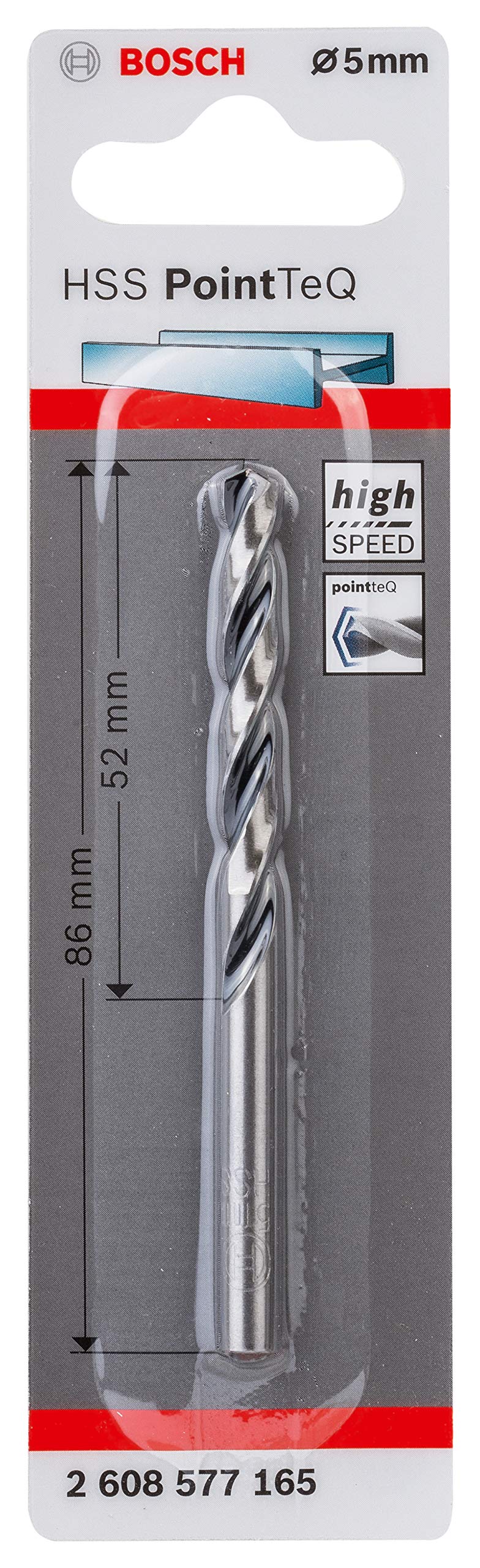 Bosch Professional PointTeQ HSS Twist Drill Bit (for Metal, 5 x 52 x 86 mm, Accessories for Drill Driver)