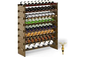 MHXW SXPN Wine Rack Freestanding Floor, Bamboo 8-Tier 69 Wine Bottle Holder Racks Countertop Cabinet Display, Wooden Stackable Modular Wine Storage Organizer Shelves for Kitchen Bar Cellar Dining Room Walnut