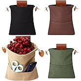 Foraging Bag 4 Pcs Canvas Waxed Foraging Pouch Mushroom Bags Collapsible Bushcraft Leather Pu Hunting Belt Bag Hiking Pouch for Outdoor Traveling Camping