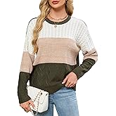 QIANSIQIANBO Women's Striped Color Block Sweaters Crewneck Fall Sweater Long Sleeve Oversized Soft Winter Pullover Tops