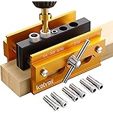 Kolvoii Self Centering Dowel Jig, Adjustable Width Doweling Jig Kit for Straight Holes Biscuit Joiner with 3 Drill Bits, 6 Dr