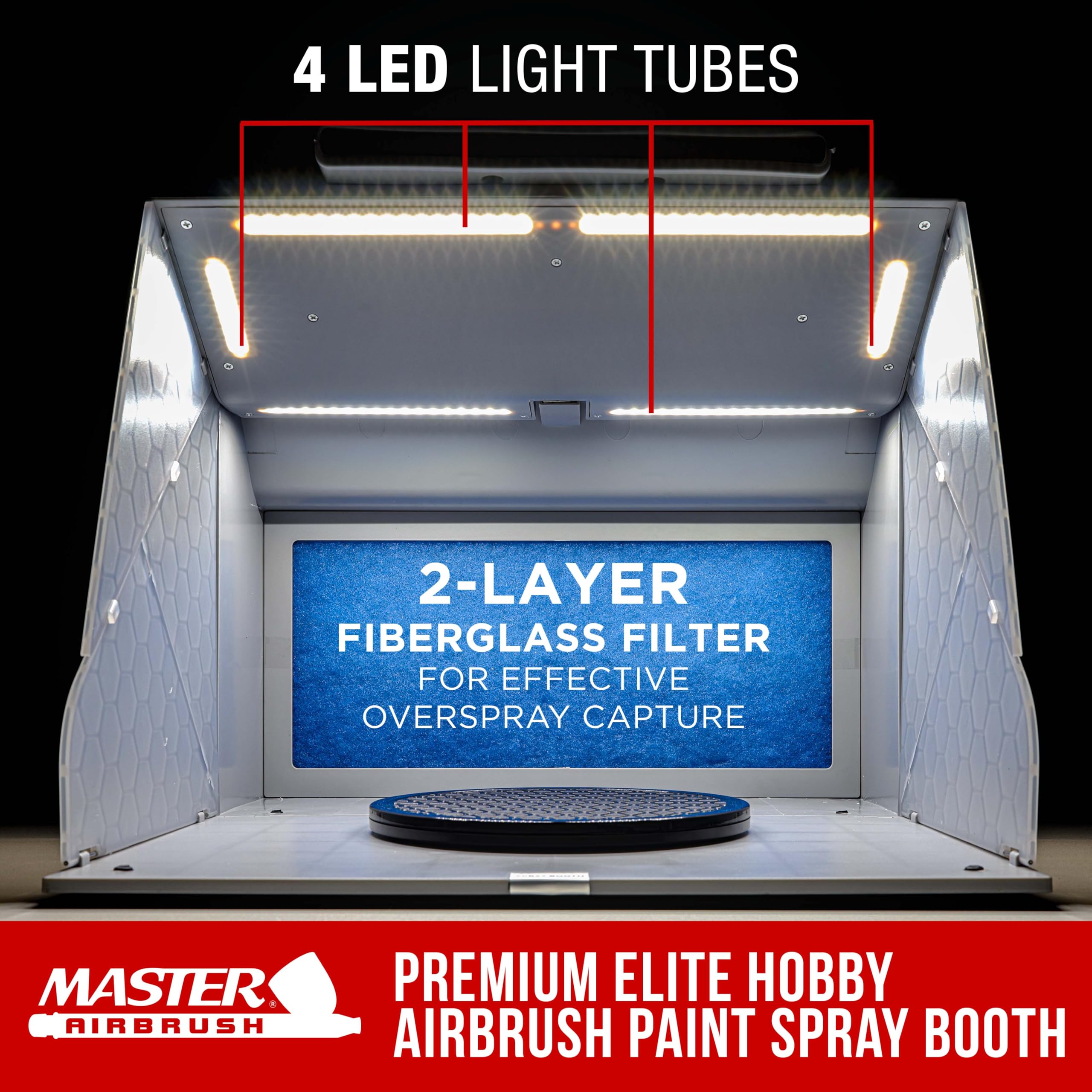 Master Airbrush Portable Airbrush Spray Booth Kit with Dual Exhaust Fans, 4 LED Lights, Turntable & Extension Hose, 16
