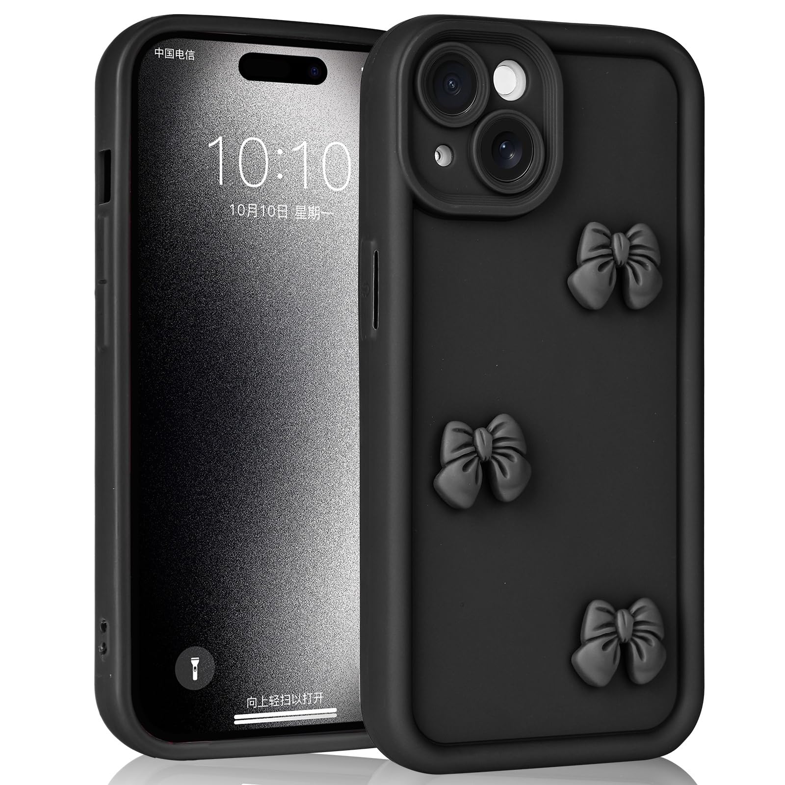 Mainrenka Black Bow Case for iPhone 14, Stylish Aesthetic Trendy Protective Cover Cute Kawaii Phone Case Womens Girls