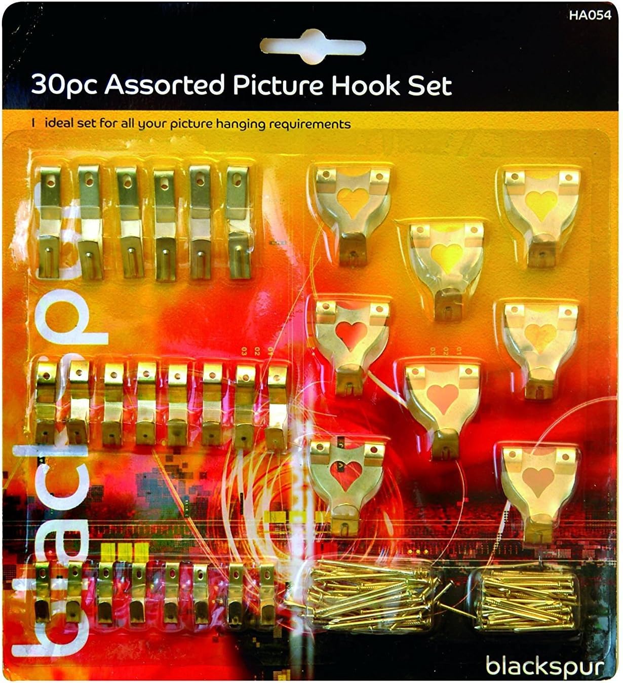 30 Piece Assorted Picture Hook Set, Brown|yellow|red|black|orange, 30 Pc