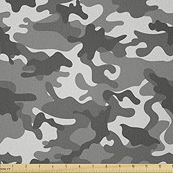Ambesonne Camouflage Fabric by The Yard, Monochrome