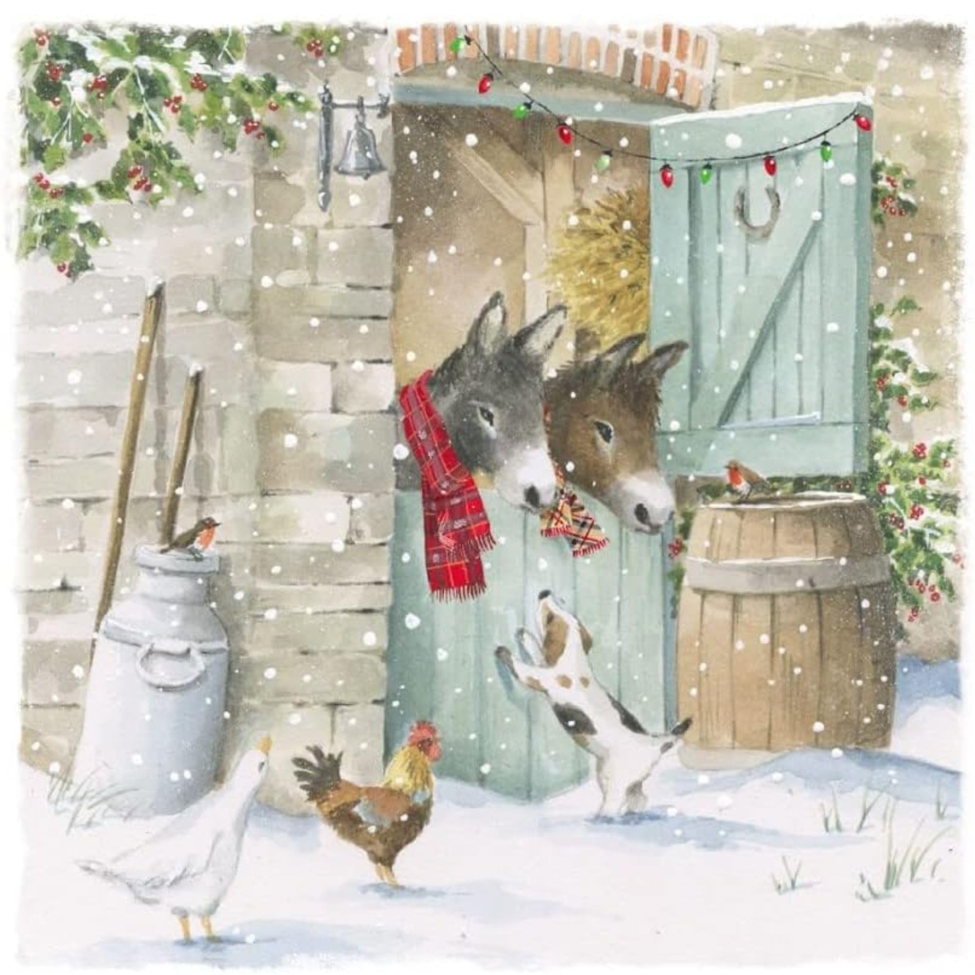 GBCC Charity Christmas Cards - Farmyard in the Winter - Donkeys in the Stable - Eco-Friendly and Recyclable - Pack of 10 Cards - By The Great British Card Company,Multicoloured,141 x 141mm