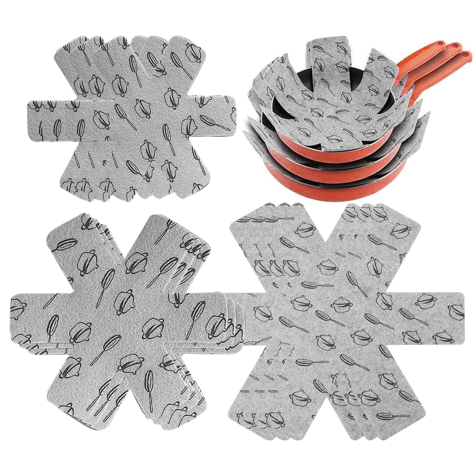 Xutong 12pcs Premium Printed Felt Padded Frying Pan and Pot Protectors Separate Divider Pads and Protect Your Kitchen Surfaces to Prevent Scratches