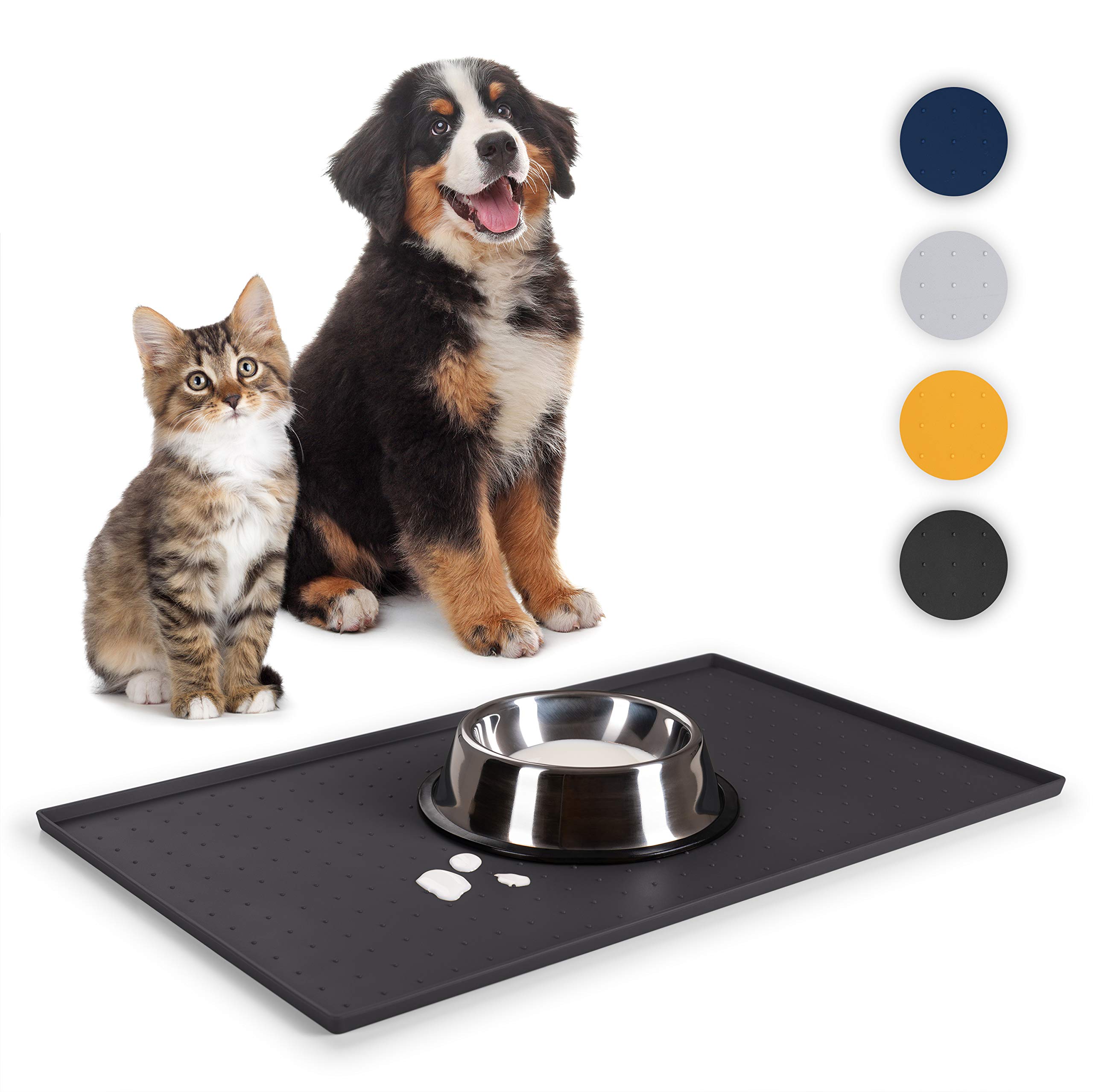 Everanimals Cat Bowl Mat – Dog Bowl Mat 50 x 30 cm Non-Slip – Mat with High Edges – Rubber Protection 50 x 30 cm 100% Waterproof – for Dogs and Cats – Silicone – Black