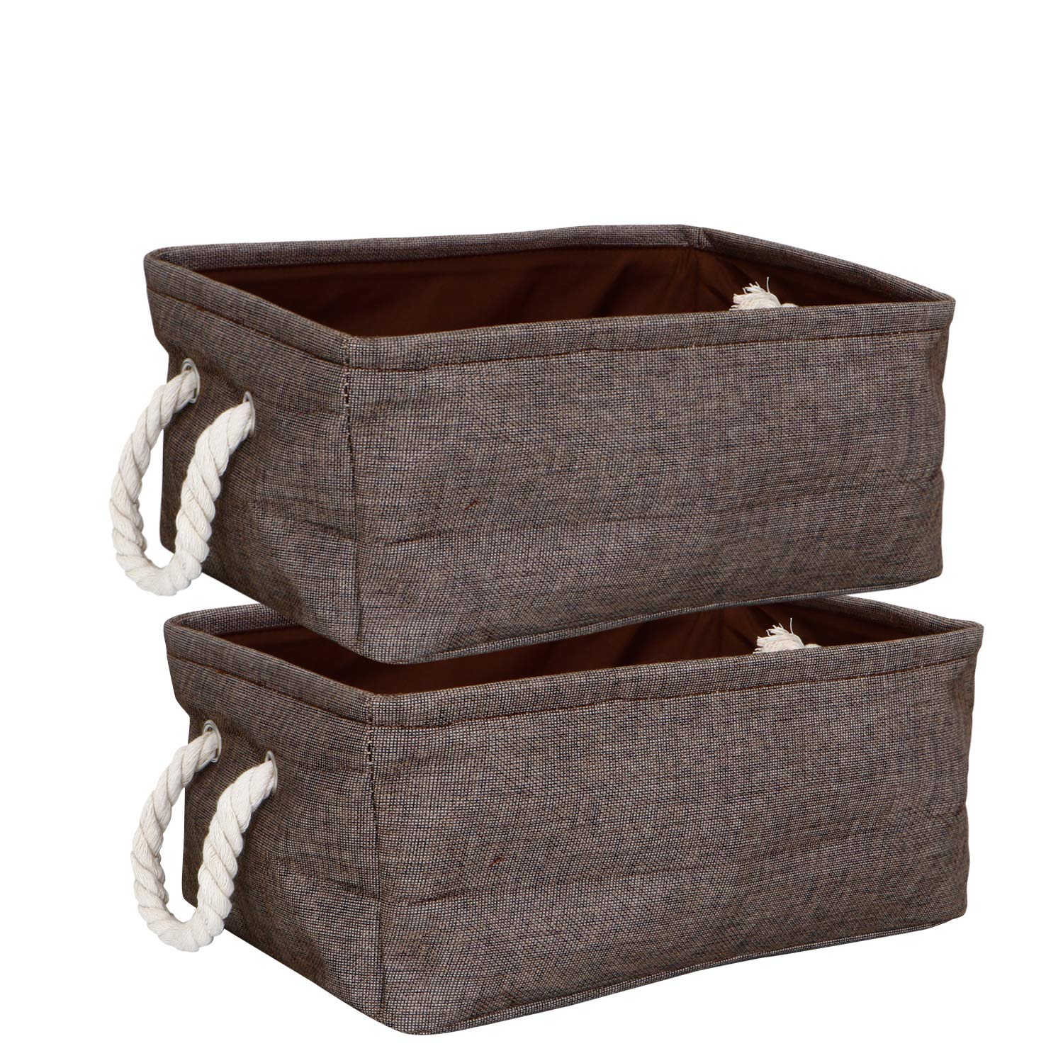 HOKIPO Jute Foldable Storage Basket Bins Organizer, Brown - Pack of 2