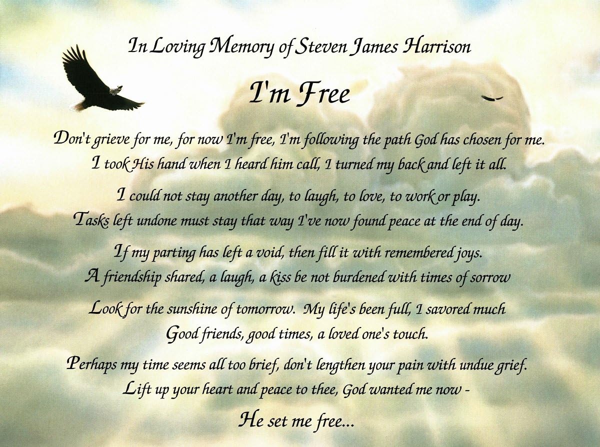 amazon com names to remember customized i m free poem personalized bereavement gift on eagle background posters prints names to remember customized i m free poem personalized bereavement gift on eagle background