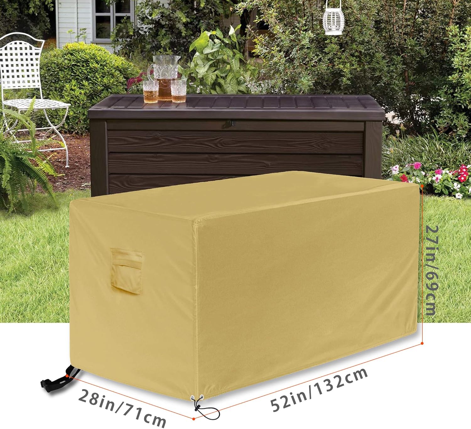 AlaSou Rectangle Deck Box Covers, Storage Box Cover with Straps and Handles, Patio Deck Box Cover fit for Deck Boxes Dustproof and Waterproof (52‘’x28''x27'' : Garden & Outdoor