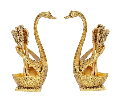 Prince Home Decor & Gifts Metal Swan Dessert Spoon Holder Duck Shaped Stand Decorative Dinning Table Item Showpiece (8X5X15 cm, Golden)