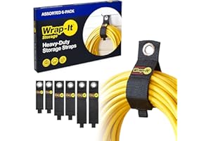 Heavy-Duty Wrap-It Storage Straps (Assorted 6 Pack) - Hook and Loop Extension Cord Organizer, Holder, Cord Wrap, for Cables, 