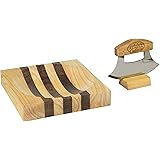 Alaska Ulu Knife Set-Curved Knife with Wood Handle plus Chopping Board with Bowl-easy to use Rocker Tool for chopped salads a