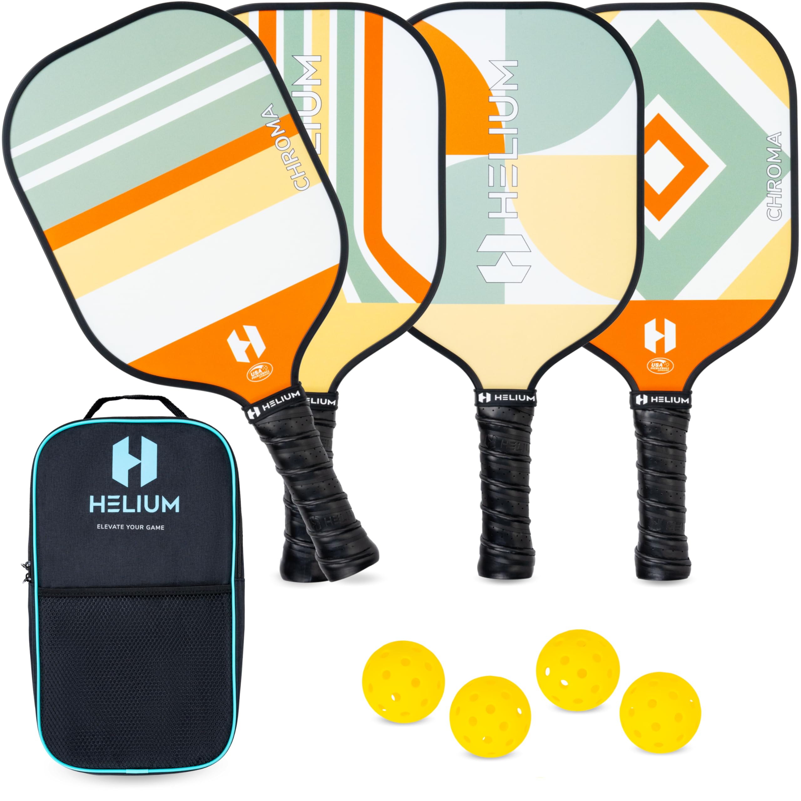 Helium Pickleball Paddles Set of 4 - USAPA Certified - Graphite Fiberglass Surface, Lightweight Honeycomb Core Image Helium Pickleball Paddles Set of 4 - USAPA Certified - Graphite Fiberglass Surface, Lightweight Honeycomb Core Image