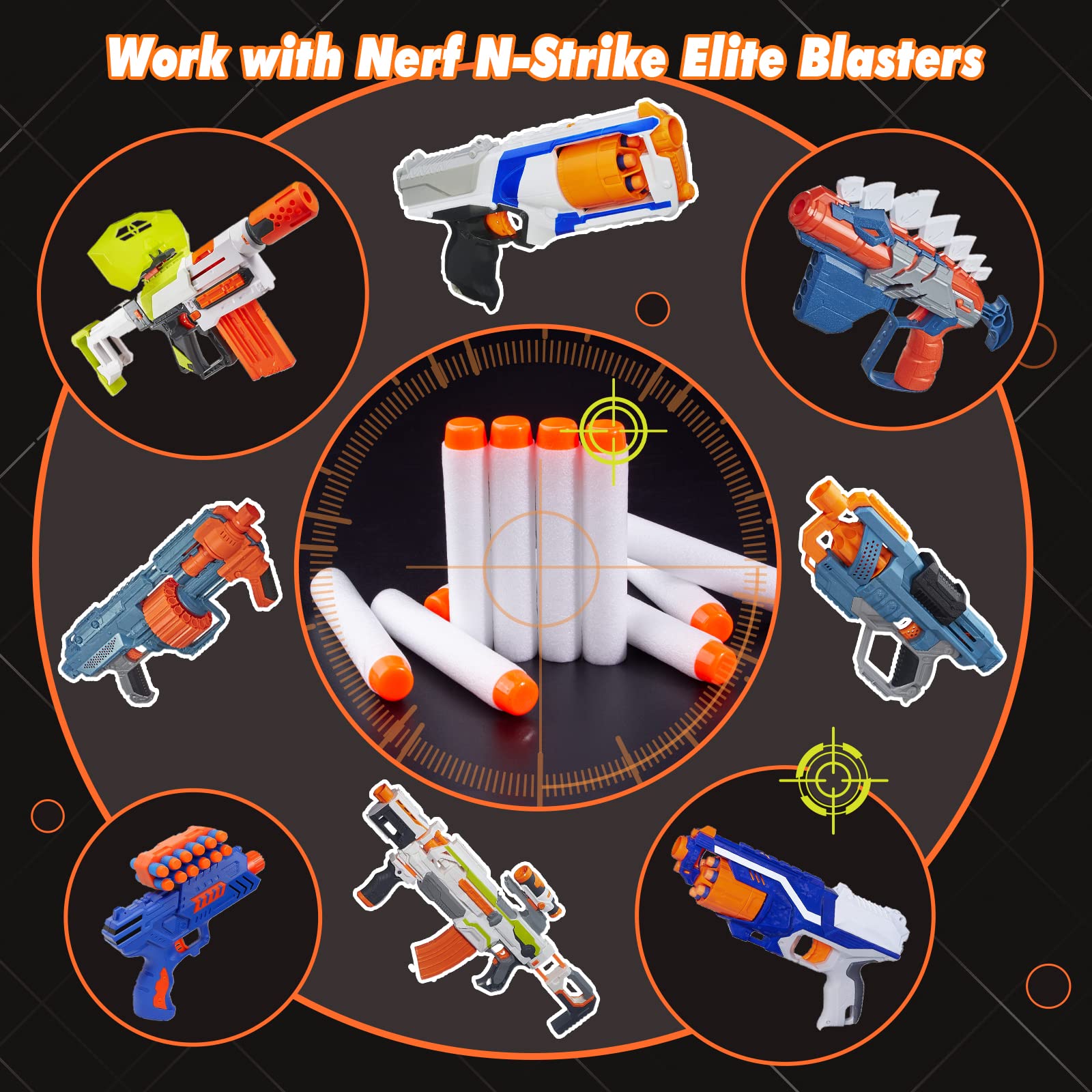 AMOSTING 100PCS Refill Darts for Nerf N Strike Elite 2.0 Series Glow in The Dark Bullets Pack – Compatible with All Elite Blasters White