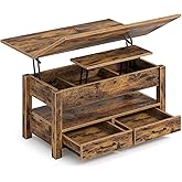Rolanstar Lift Top Coffee Table with Drawers and Hidden Compartment, Multi-Function Convertible, Coffee Table Converts to Din