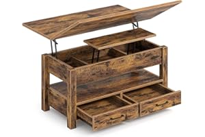 Rolanstar Lift Top Coffee Table with Drawers and Hidden Compartment, Multi-Function Convertible, Coffee Table Converts to Din