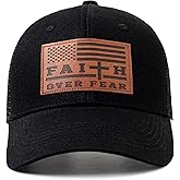 Christian US Flag Hat for Men Women, Faith Over Fear Cross Hat, Jesus USA Flag Leather Patch Adjustable Baseball Cap
