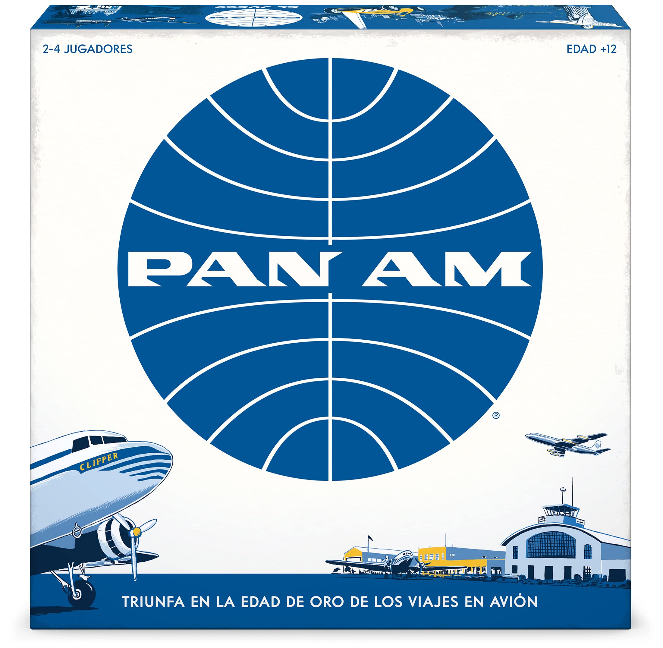 PAN AM Fun Strategy Board Game For The Whole Family - Spanish Language - Includes 52 Airplane Miniatures From 4 Distinct Airline Eras (Ages 12+) Ideal for 2-4 Players