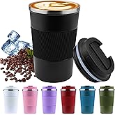 Disoza Coffee Mug 13 Oz Travel Coffee Mug Insulated Reusable Coffee Cups with Lids Spill Proof Reusable Stainless Steel Coffee For Hot and Iced Cold Drinks （Black）