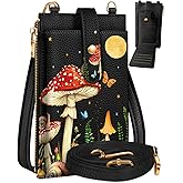 Miss Adola Phone Purse Crossbody Bags for Women - Leather Small Cell Phone Wallet RFID Blocking with Card Slots & Adjustable Strap Cute Designer Aesthetic Cross Body Bags, Moon Mushroom