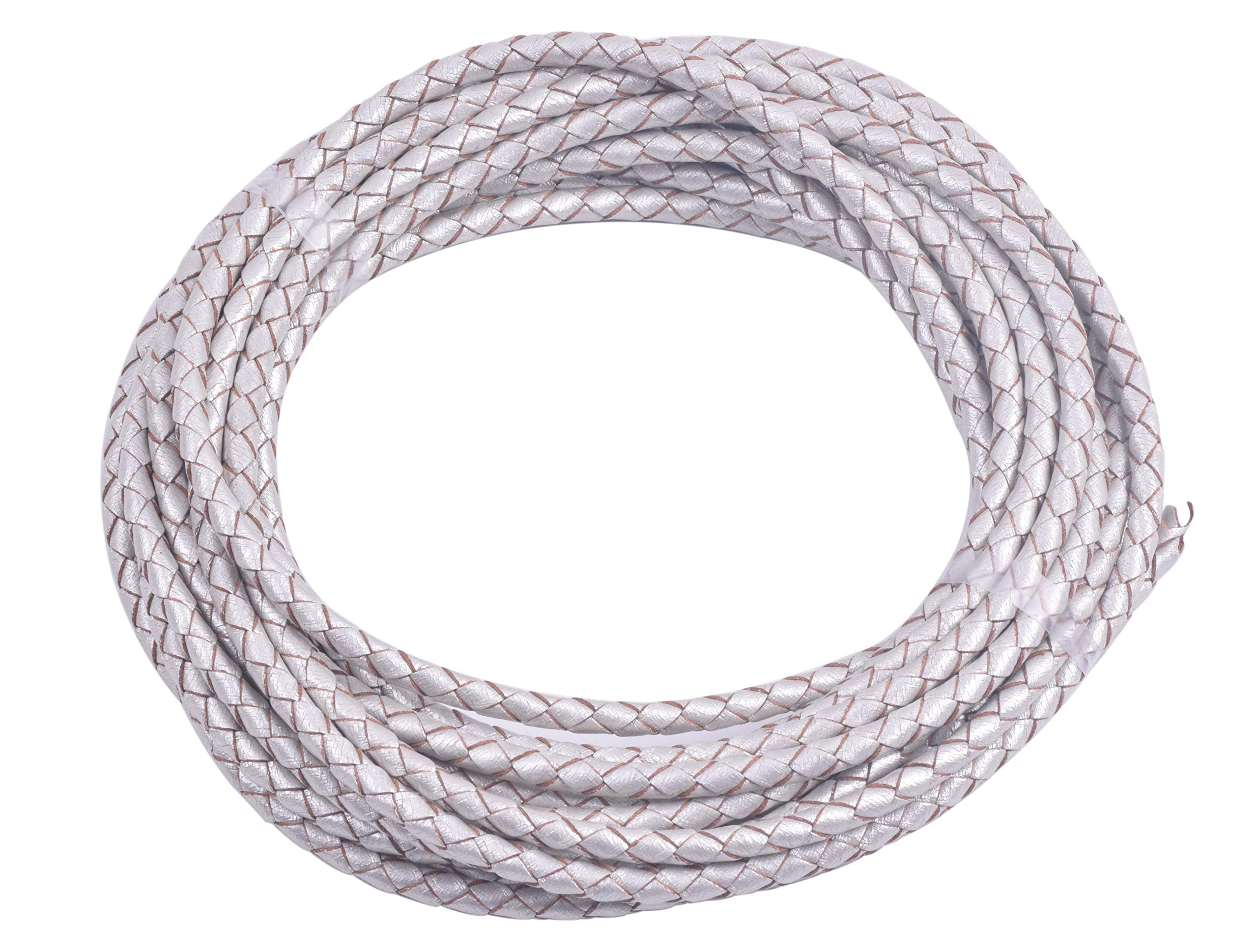 KONMAY 1.8Meters 4.0mm Metallic Silver Genuine Braided Leather Bolo Tie Cording…