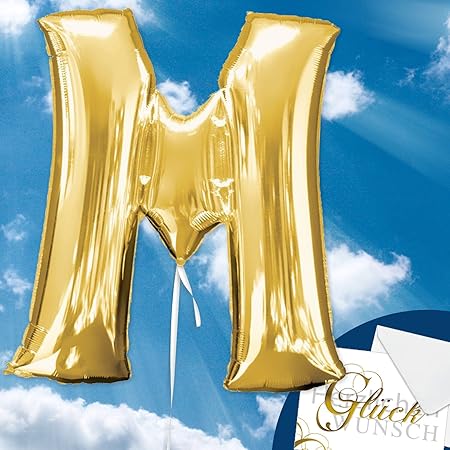 Folienballon - BUCHSTABE M GOLD - XXL 70cm, Luftballon mit Buchstaben + PORTOFREI mgl + Geschenkkarte + Helium & Ballongas ge