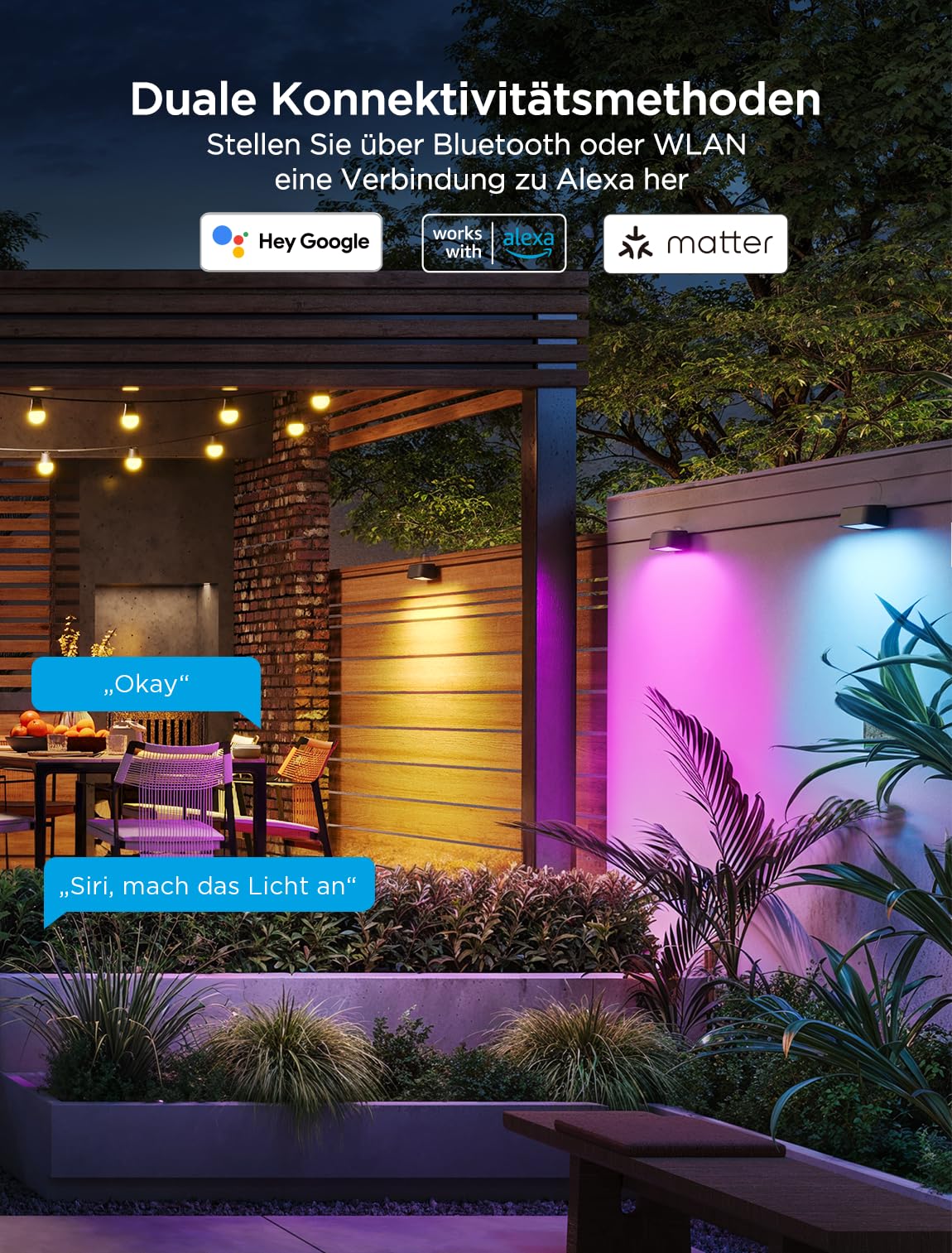 Govee Wandleuchte Aussen, RGBWIC, 180lm mit 4000K Smartes Weißlicht, Musik-Sync und über 60 Szenenmodi, IP65 wasserdicht für Garten, Zaun, funktioniert mit Alexa und Matter, Google Assistant, 6er-Pack 6