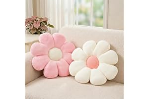 2 Pcs Preppy Pillow Flower Throw Pillows for Aesthetic Girls Bedroom Room Decor, 15.35" Cute Bedding Pink Daisy Shaped Decora