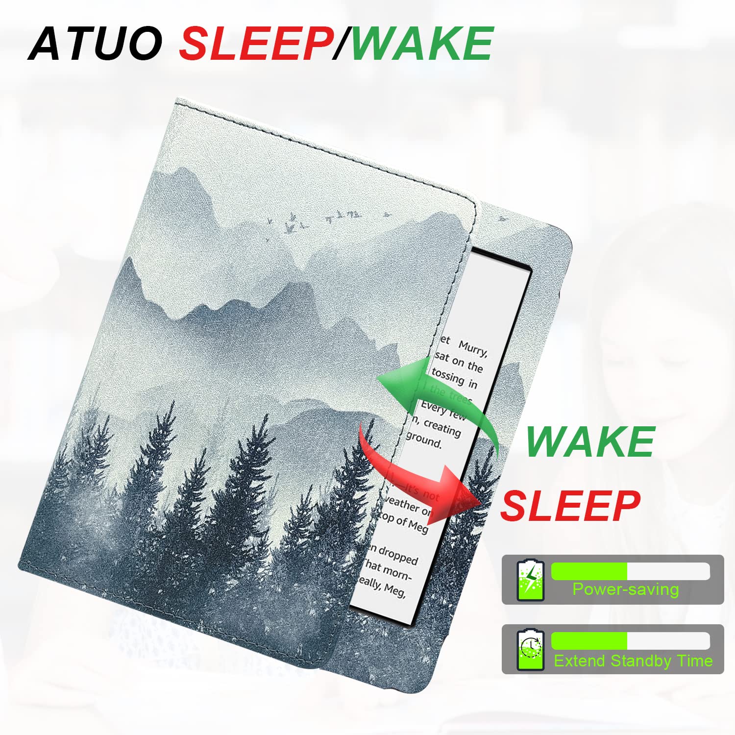 Stand Case for 6 inch Kindle (12th/11th/10th/8th Generation, Model No RS23CV/C2V2L3 / J9G29R / SY69JL) Cover with Auto Sleep/Wake & Double Hand-held Magneitc Closure (Forest Mountains)