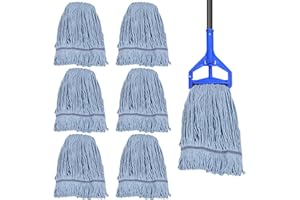 TINSKY 6 Pack Mop Head Replacement Commercial Heavy Duty Cotton Blue Mop Heads Replacement Reusable Looped End String Mop Refill for Industrial Residential Use