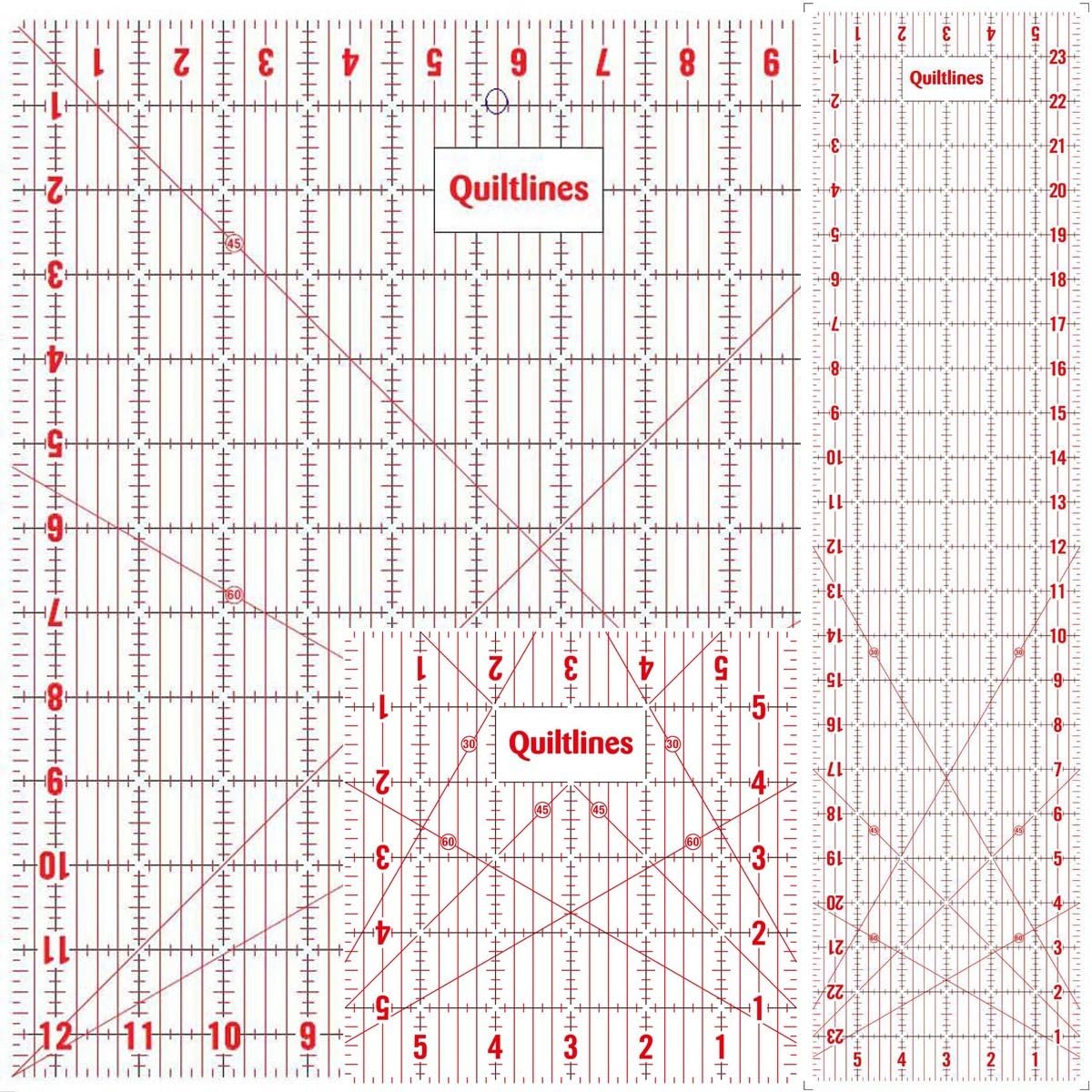 Quiltlines Quilters Starter Kit - Contains 3 x Must Have Rulers With Imperial Markings, Acrylic, Transparent