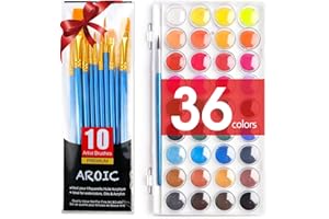 AROIC Watercolor Paint Set, 36-Color Watercolor Paint with 10 Brushes, Non-Toxic Washable Watercolors for Adults, Art Supplies for Painting, Drawing, DIY Crafts, School, Classroom, Artist Use for Age 12+