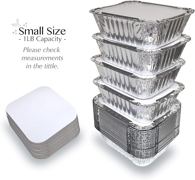 55 Pack 1LB Aluminum Foil Pan Containers with Lids Take Out Pans Food