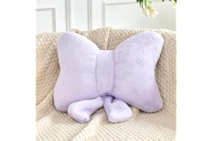 XVTRU Lavender Bow Pillow, Soft Bow Decorative Pillows with Faux Rabbit Fur, Cute 12" Bow Throw Pillows, Aesthetic Home Decor Bow Shaped Plush Pillow for Bedroom Sofa Couch
