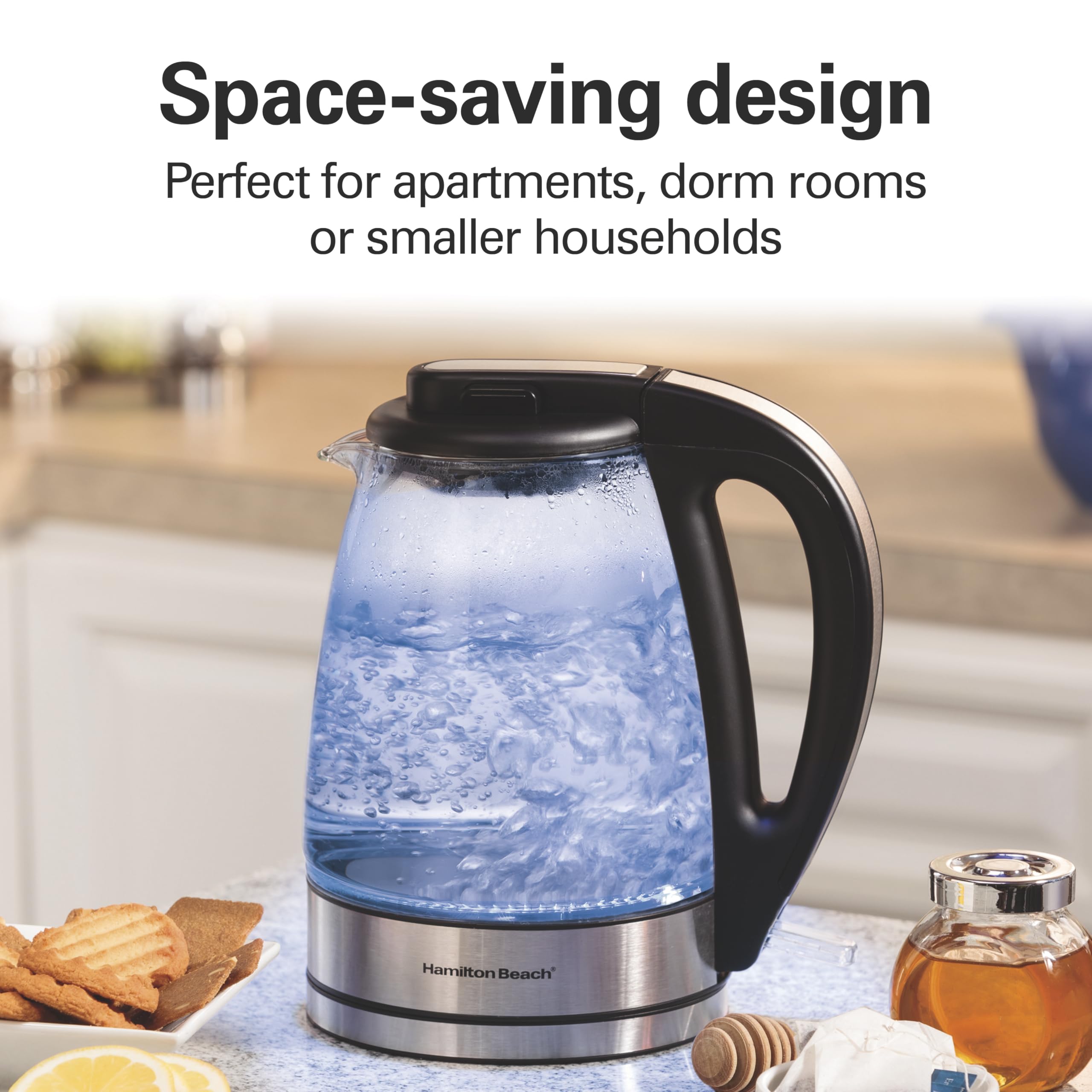 Hamilton Beach Glass Electric Tea Kettle, Water Boiler & Heater, 1 Liter, 1500 Watts for Fast, BPA Free, Cordless Serving, Auto-Shutoff & Boil-Dry Protection, Soft Blue LED (40930) - Image 7